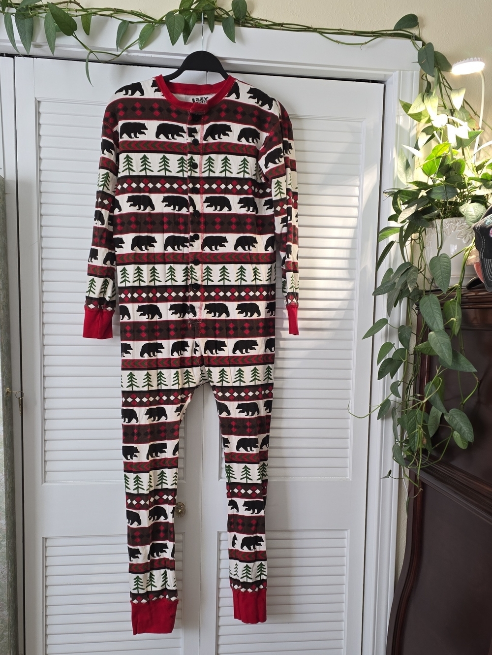 Lazy One Red, Green & White Bear Print  Pajama One-Piece